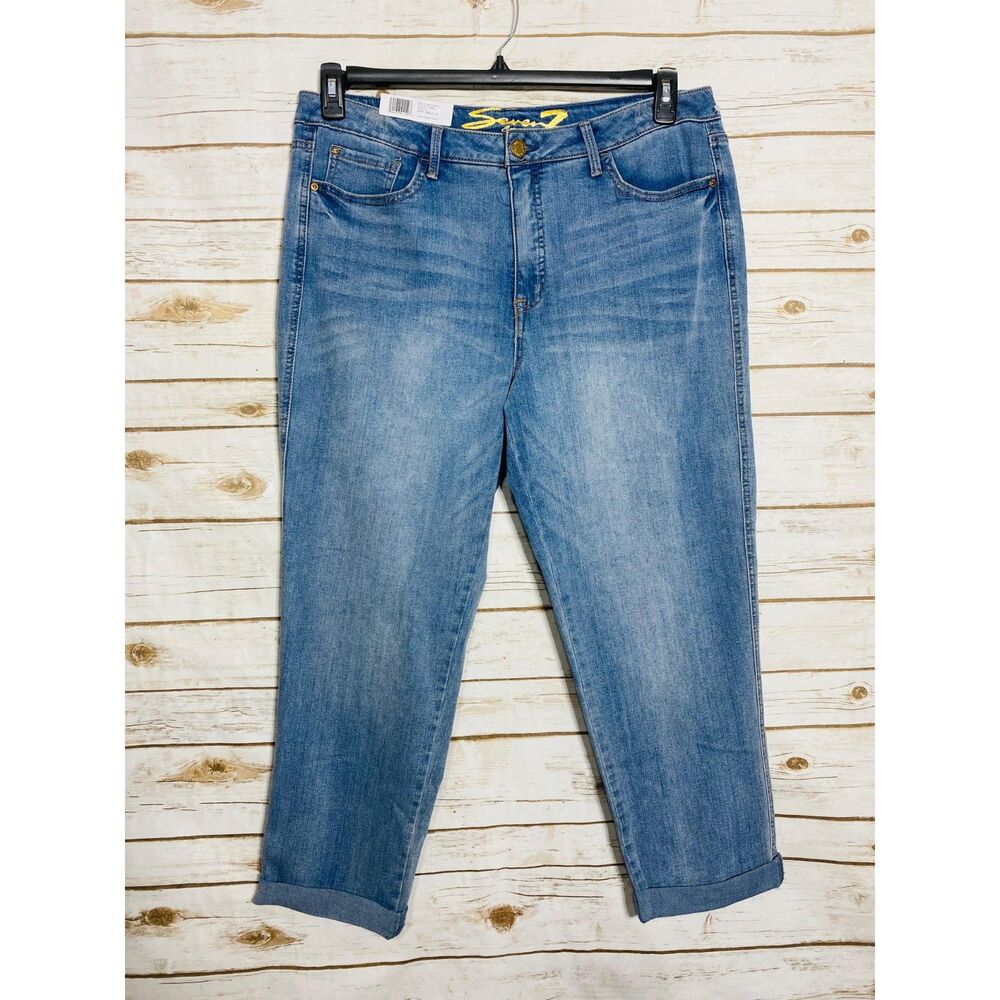 Seven7 Women Weekend Boyfriend Relaxed Fit Rolled Cuff Denim Blue Jeans 14